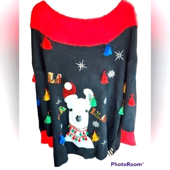 Holiday Time women's ugly Llama sweater 1X embellished tassels,sequel, bells - Picture 1 of 16